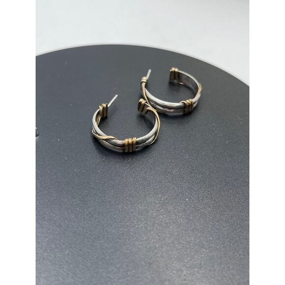 RMJ‎ Signed Designer Sterling Silver 1/20 12k Gold filled Wrapped Hoop Earrings - Picture 4 of 12